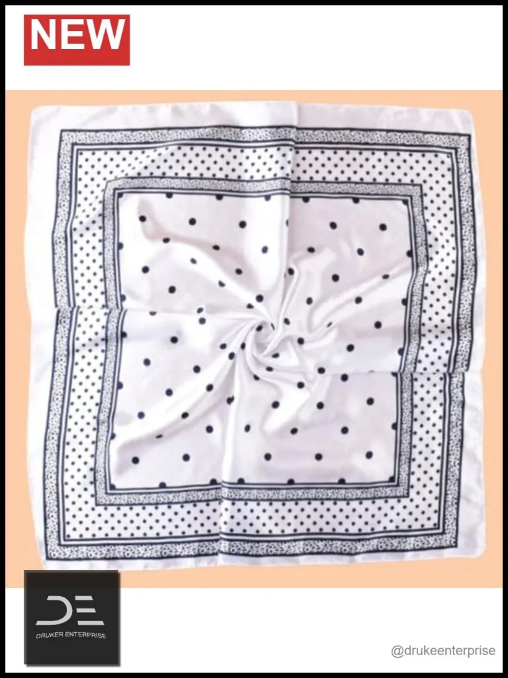 Square Silk-Like Satin Head Scarf for Sleeping Polka Dot 35 Inches